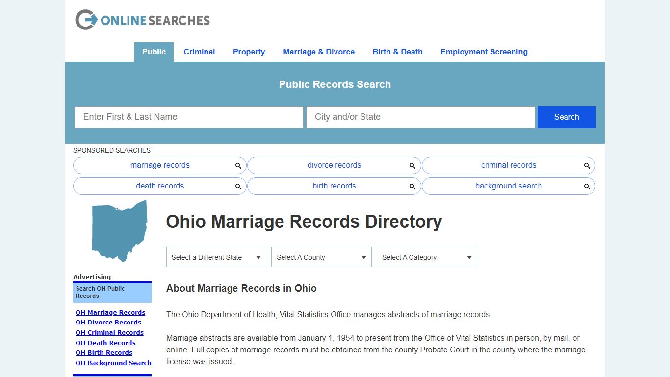Ohio Marriage Records Search Directory - OnlineSearches.com