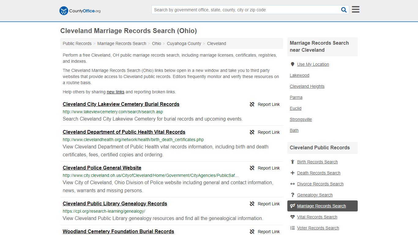 Cleveland Marriage Records Search (Ohio) - County Office